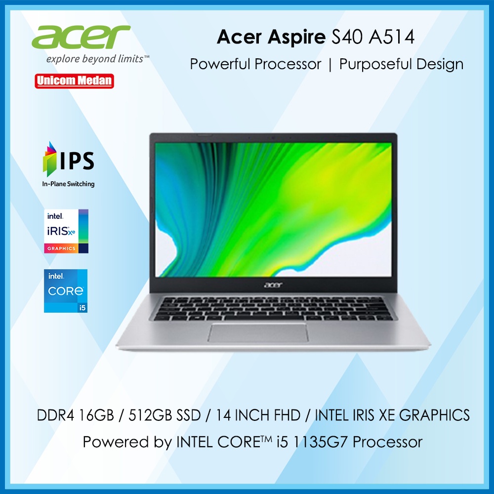 ACER ASPIRE S40 iNTEL CORE i5-1135G7/RAM 16GB/512GB SSD/DOS/14 FHD IPS