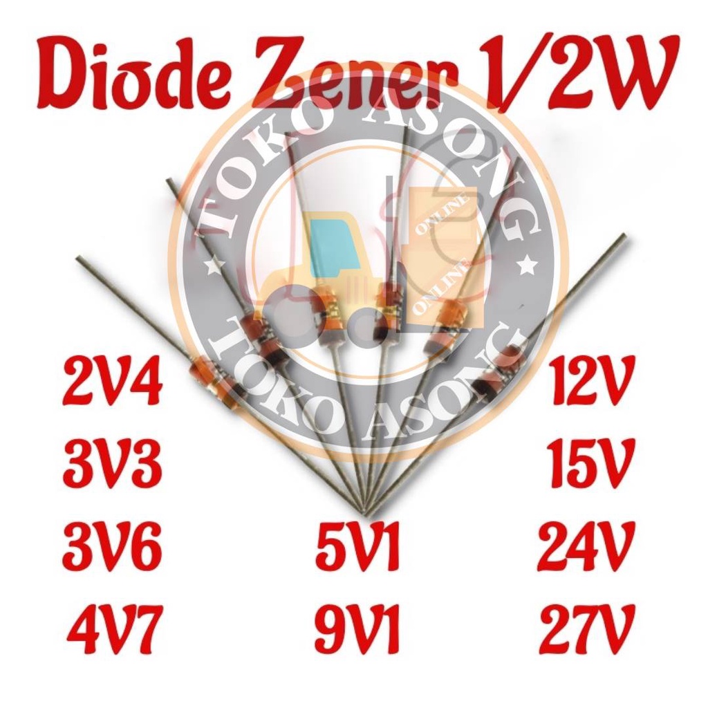 dioda zener 2.4v 3.3v 3.6v 4.7v 5.1v 9.1v 12v 15v 24v 27v diode Zener 0.5W