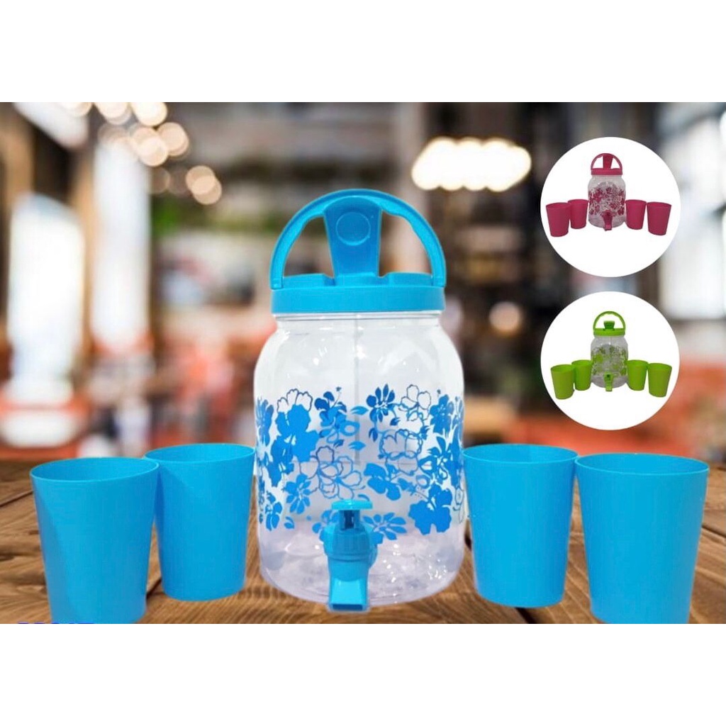 Dispenser Set Gelas 5 Pcs / Drink Jar Set 5 Pcs / Galon Minum Air