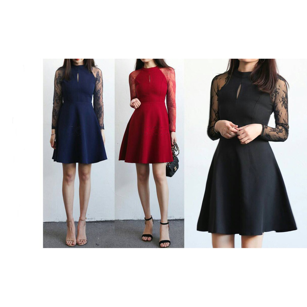 dress brukat simple dresswanita import baru model lengan brokat LEXI