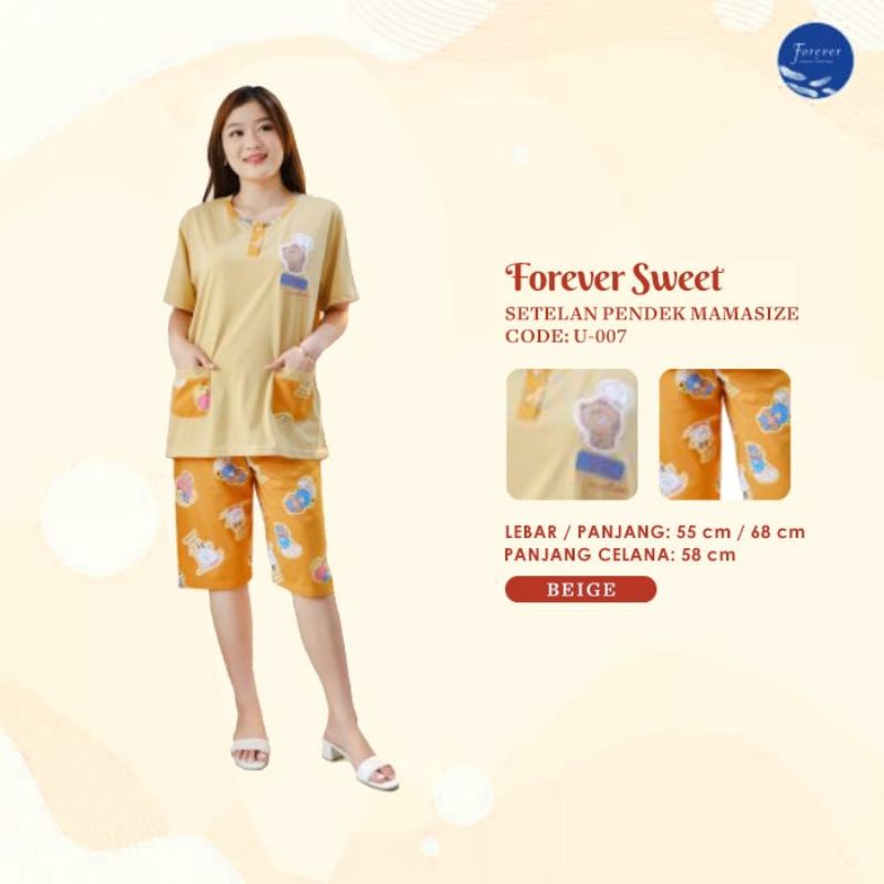 TERMURAH FOREVER Sweet Concept Setelan Baju Tidur Babydoll ¾ 3/4 Celana Pendek Body Fit Mama Size U 