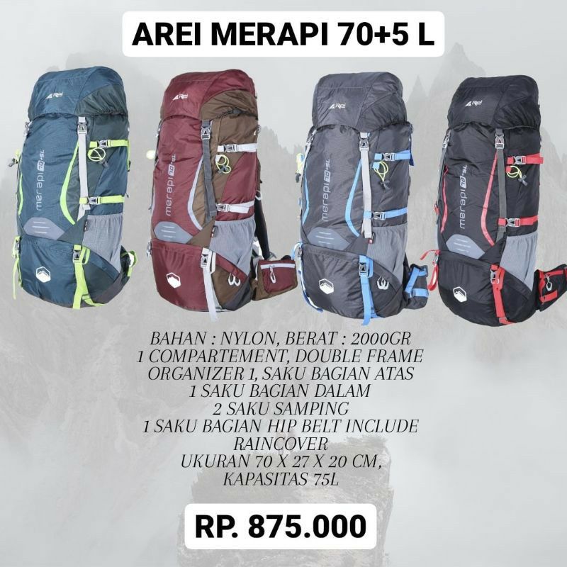 Tas Carrier Rei Merapi 70+5L / Tas Camping