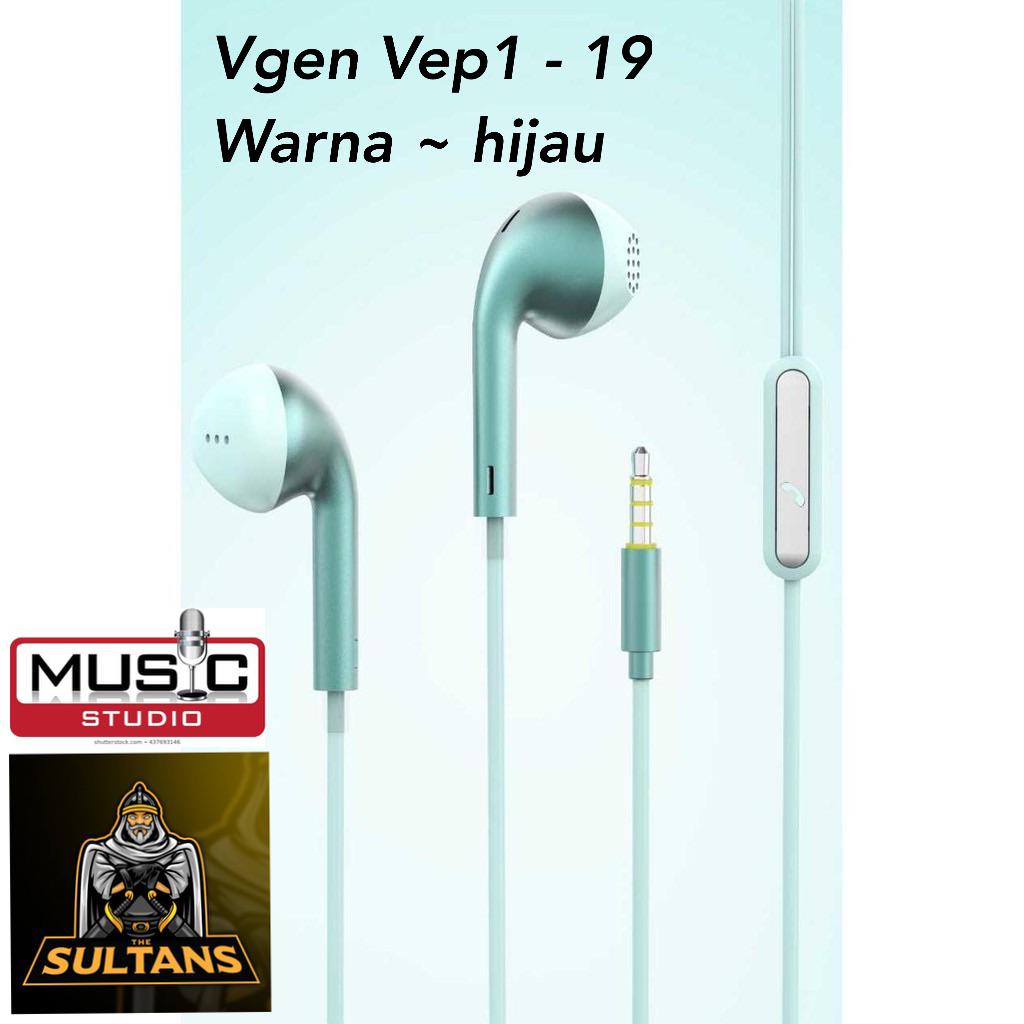 minigo ~ Earphone VGeN VEP1-19 Wired Handsfree Headset Stereo Sound V-GeN VEP1 19 Earphones macaron mettalic colour mega bass ORIGINAL GARANSI RESMI VGEN