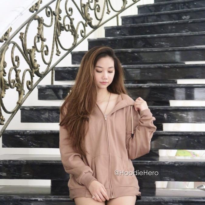 JAKET HOODIE ZIPPER COKLAT MOCCA WANITA POLOS