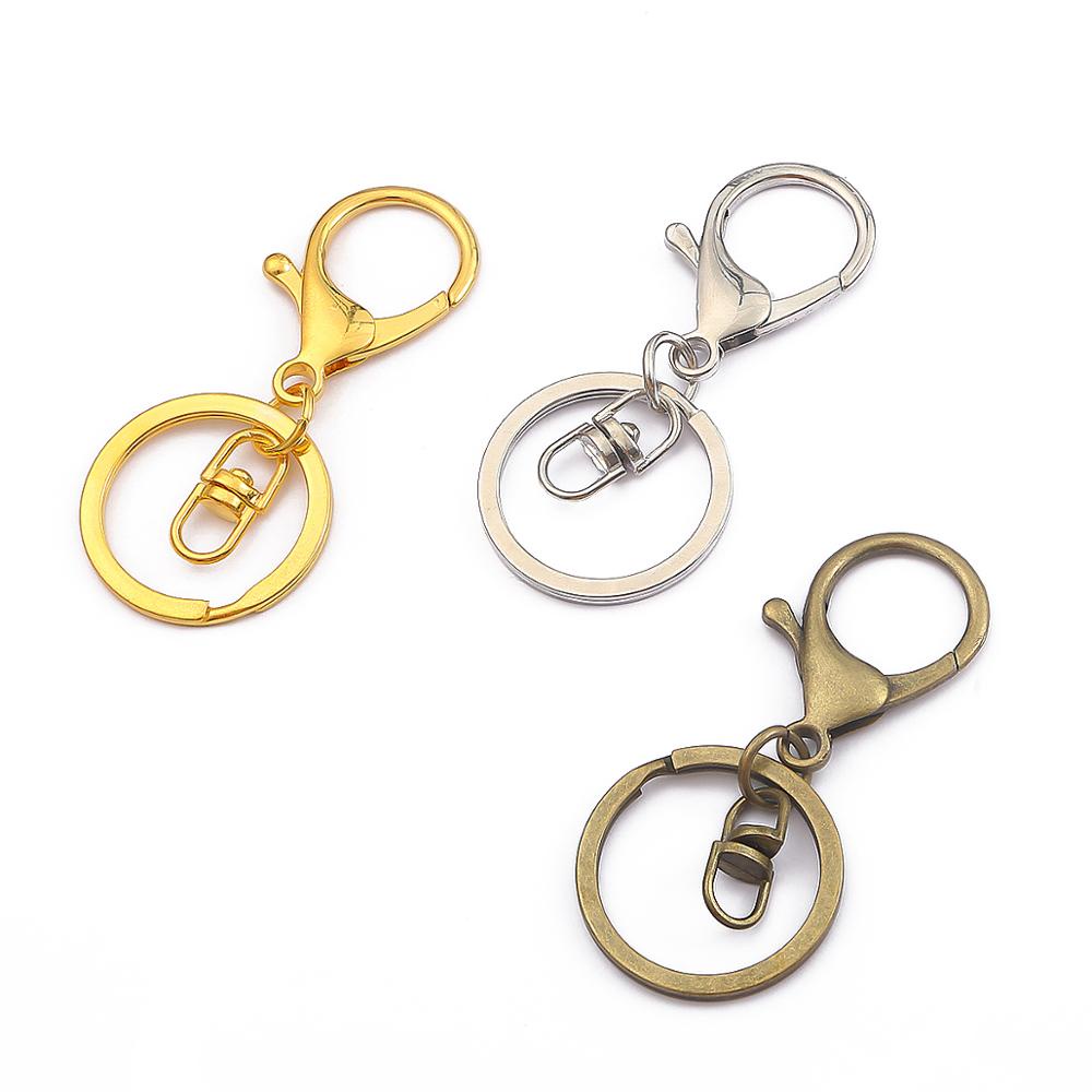 5pcs/bag Lobster Clasp Key Ring 30mm Bronze Rhodium Gold Long Split Keyrings Keychain DIY Jewelry Making 21x33MM