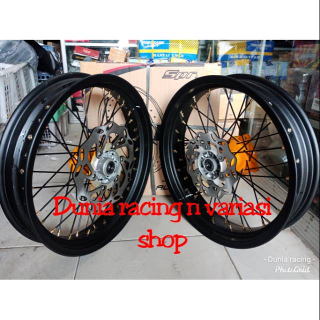 Paket Velg KLX 150 DTracker 150 Velg Supermoto Sumo 300 350 ring 17 jari jari sama piringan distel