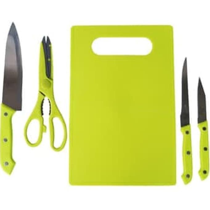 Hijau - Set Pisau Dapur Plus Talenan ( 5 In 1 Set Pisau Dan Talenan )