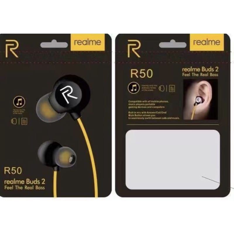 (RA) HF HEADSET REALME R50 STEREO MUSIC AUDIO SOUND SUARA BAGUS