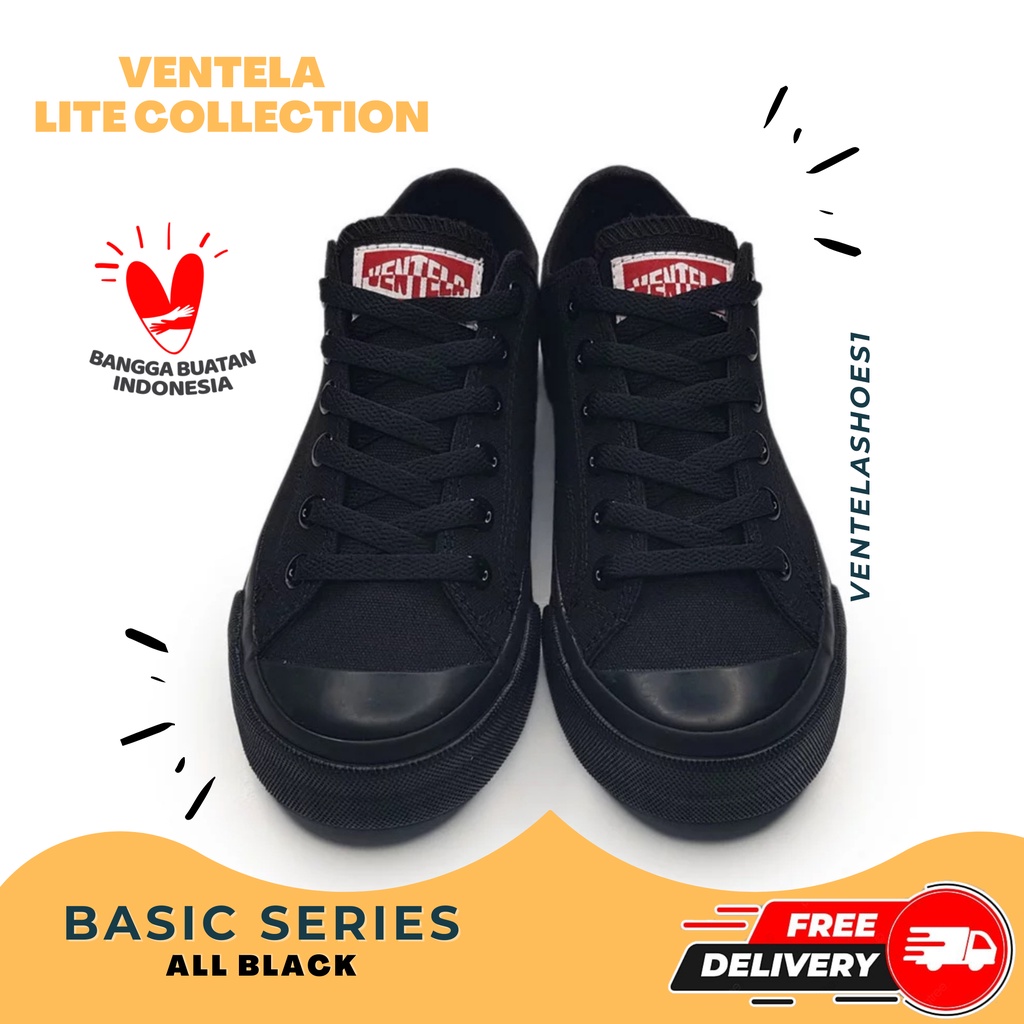 Sepatu Sneakers Hitam Pria Wanita | Ventela Basic Low | Vantela Vantella Ventella Ori Original Murah
