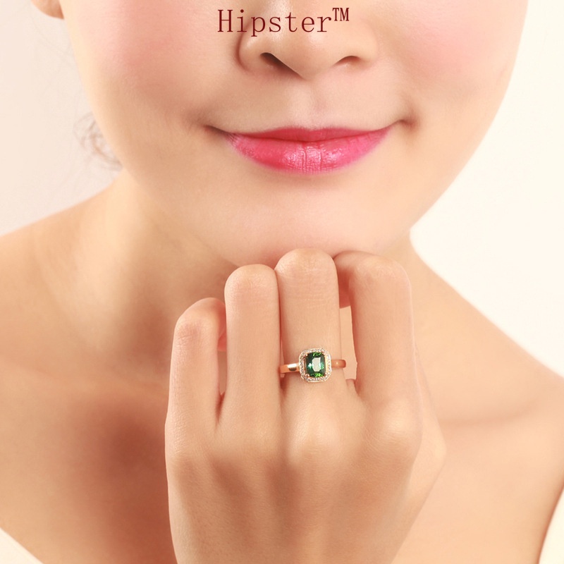 Hot Sale Fashionable Rose Gold Square Emerald Open Ring