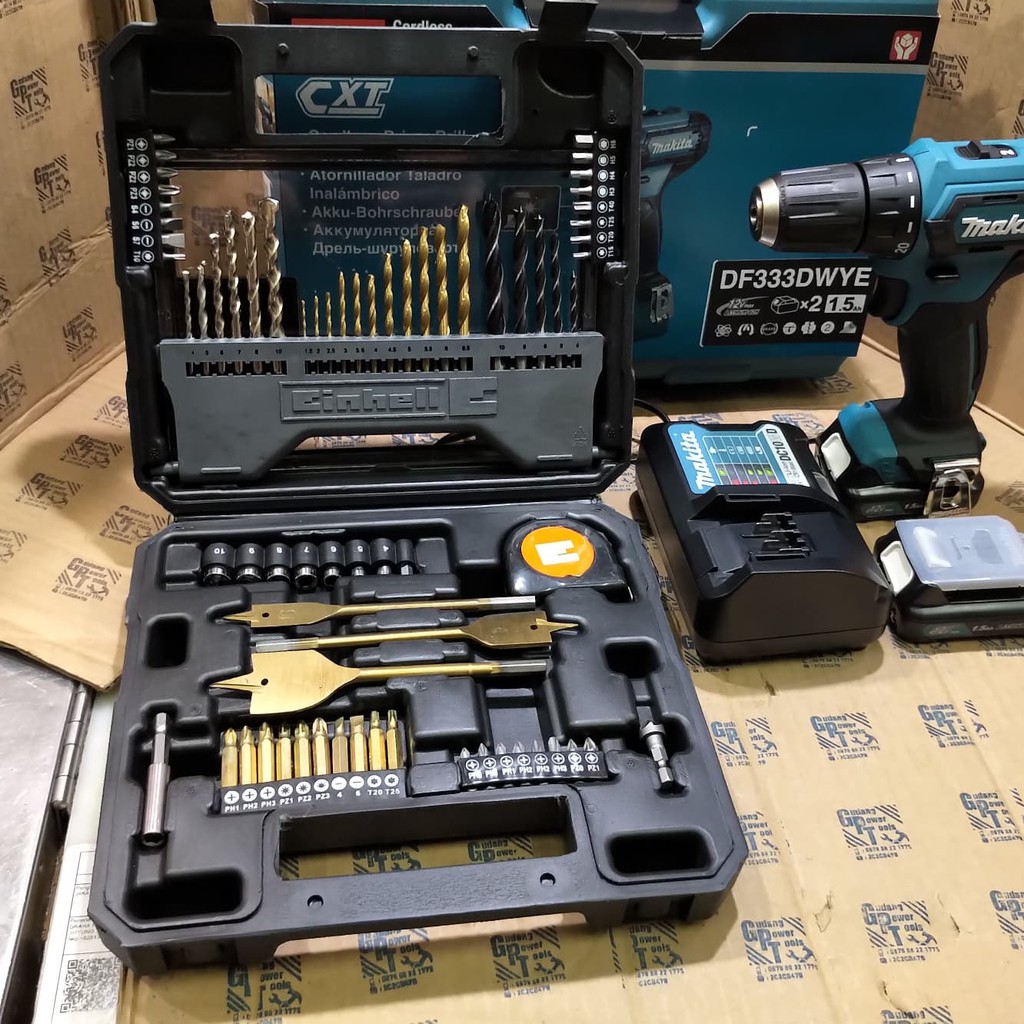 GOYANG HARGA: Paket Mata Bor 70pc Mesin Bor Baterai Cordless Drill Makita DF333D 100%ORIGINAL