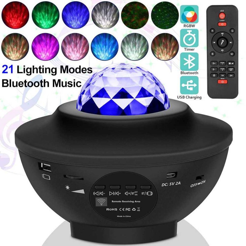 Lampu LED Proyektor Tidur Disko Speaker Bluetooth Remote Rechargeable