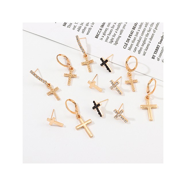 LRC Anting Set Fashion Golden Alloy Cross Earrings 6 Pairs D91972