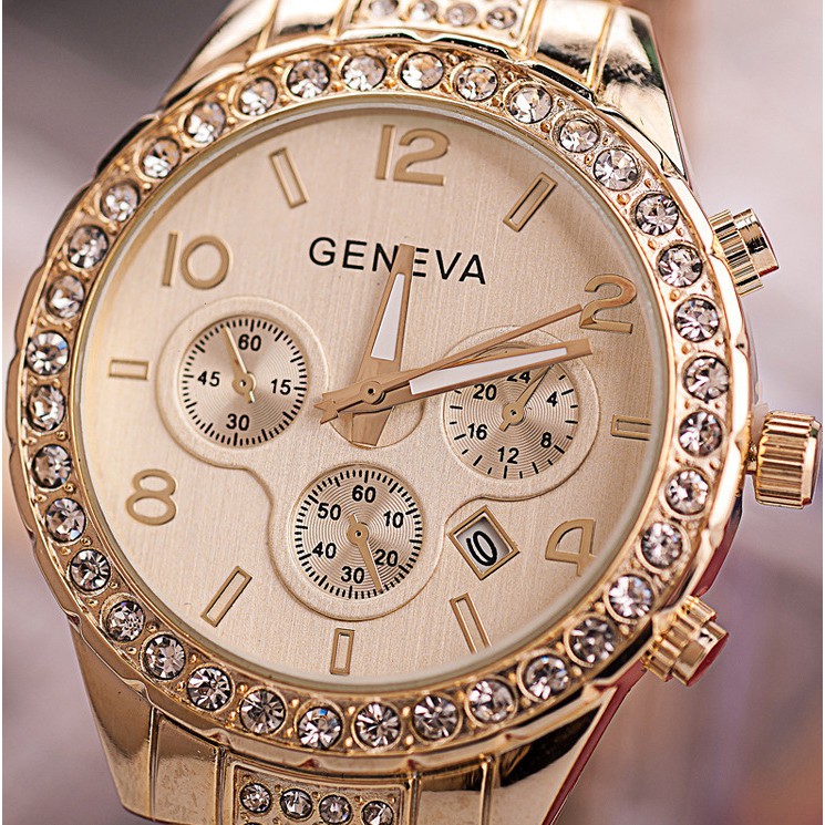 JAM TANGAN WANITA RANTAI GOLD STAINLESS GENEVA KECIL PESTA CENTURY JAM073G1 ORI IMPORT KOREA MURAH