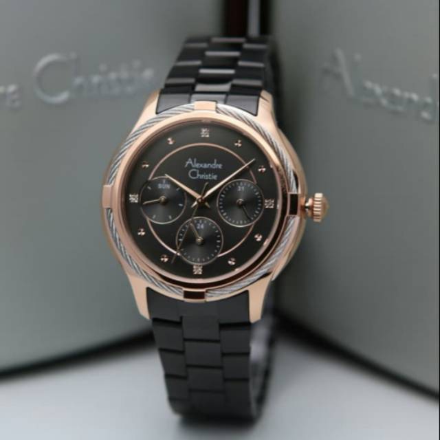 Jam wanita Alexandre christie AC2844 hitam rosegold