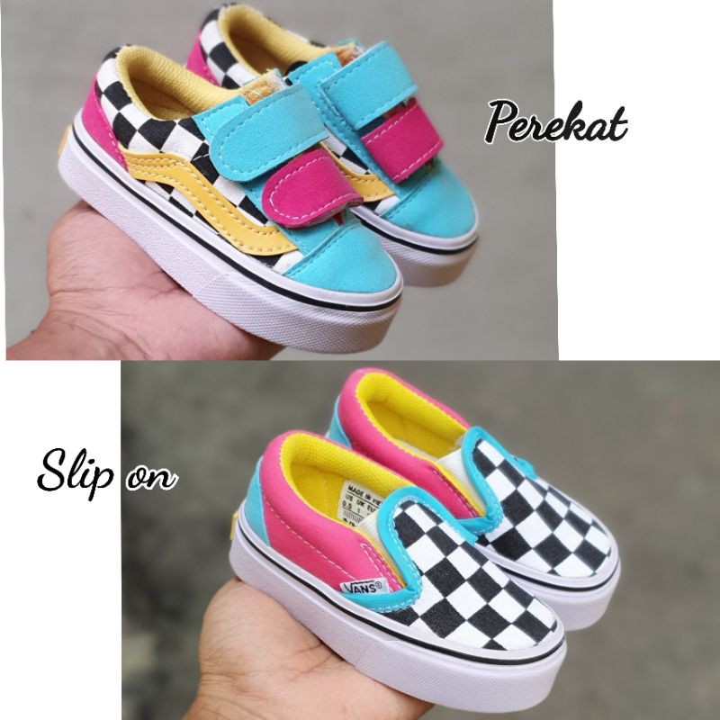 Sepatu anak era/oldskool/slip on multi color/abu checkerboard