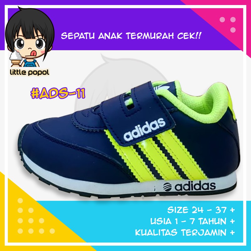 Sepatu Sneakers Sekolah Fashion Olahraga Adidas Anak Cowok Branded Murah Hitam Hijau Stabilo ADS-11