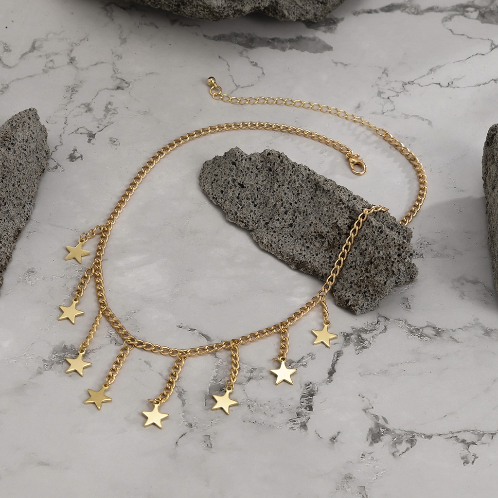 Hu Hu Hu Hu Hu Alat Bantu Pasang Kacamata♡ Kalung Rantai Choker Liontin Bintang Rumbai Bahan Alloy Untuk Wanita