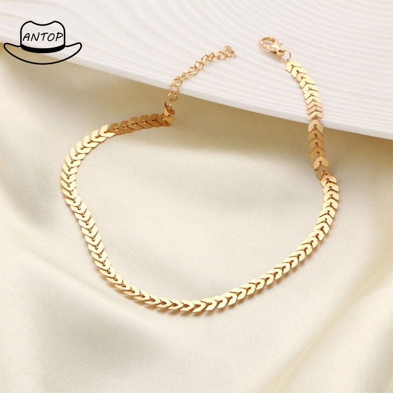 Kalung Wanita Necklace Gold Temperamen Fashion Mutiara Rantai Tulang Ikan Payet Baru Kalung Pendek ANTOP