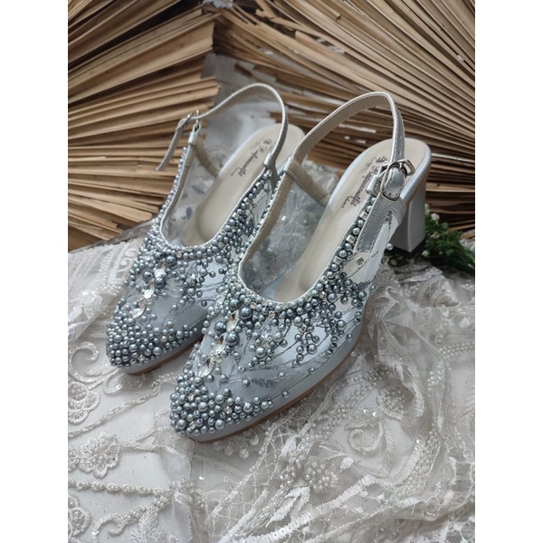 sepatu wanita wedding Shinta silver 7cm tahu