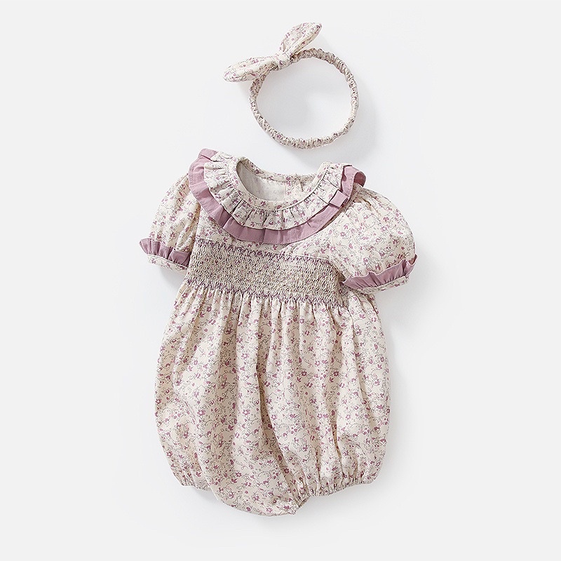 Purple smock romper/ romper bayi smock