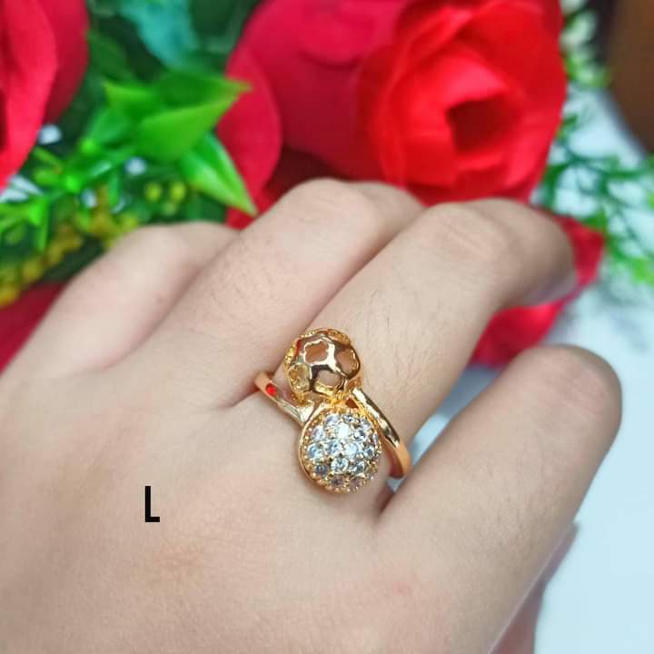 Cincin Dewasa Permata Motif Bola perhiasan wanita Gold dan Silver limited edition (COD)