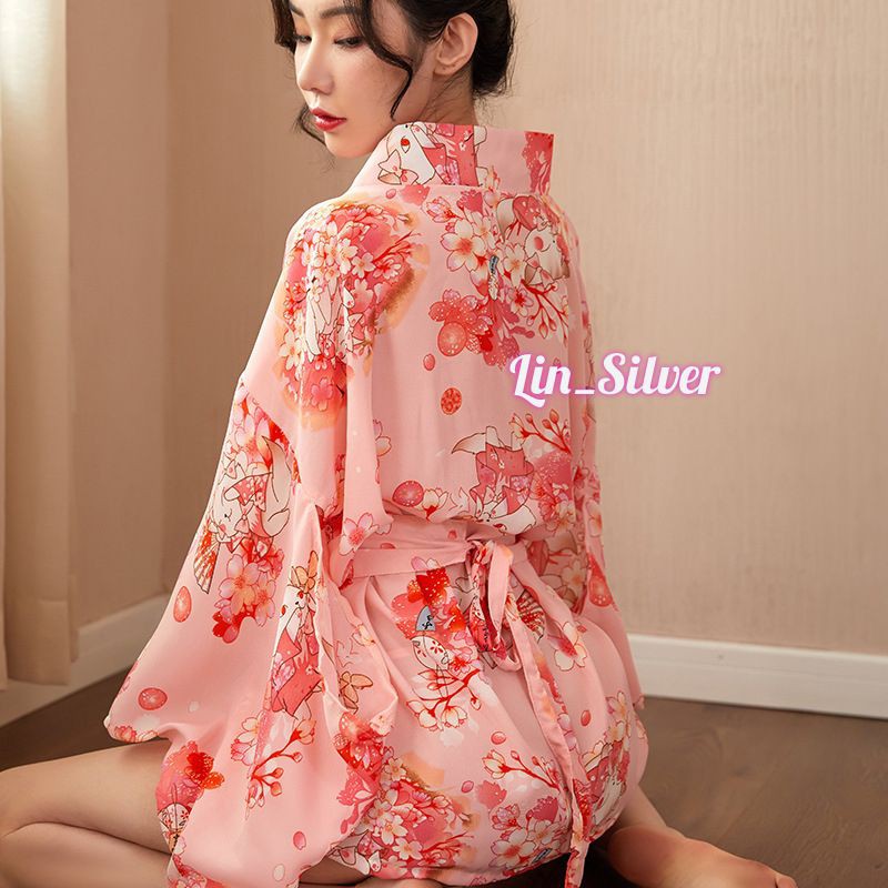 Lingerie Kimono Seksi Cosplay Kostum Yukata Wanita Jepang Geisha Seksi Premium Import Pink