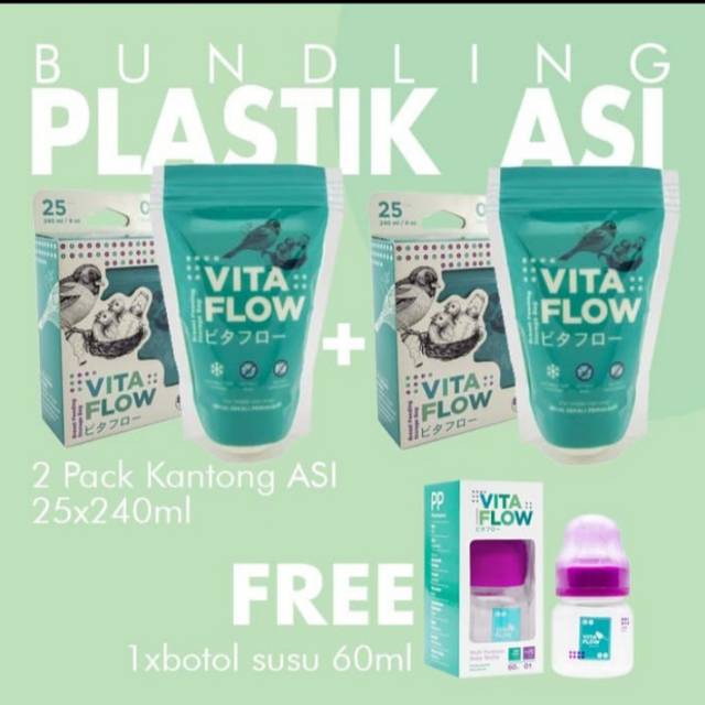 Paket Bundling Vitaflow Kantong ASIP 240ml free botol ASI Vita Flow