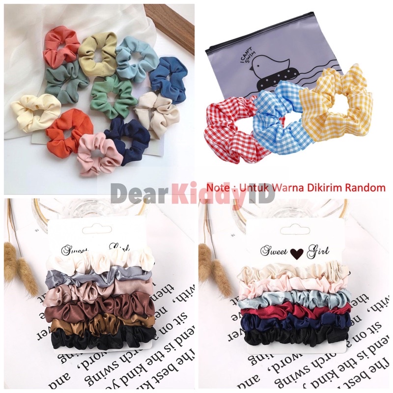 DK Scrunchie Korea Import Bahan Lembut / Kuncir Rambut Kain Simple Aneka Warna Pastel / Karet Rambut Kain