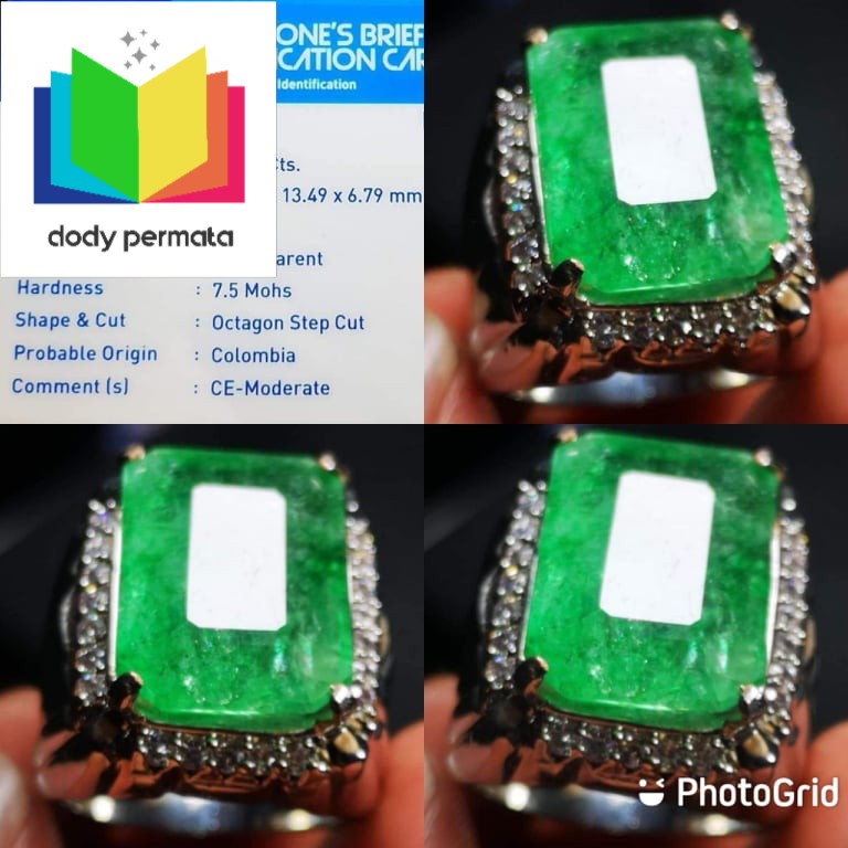NATURAL BATU PERMATA EMERALD BERYL ZAMBRUD COLOMBIA + MEMO ACC GEMS LAB