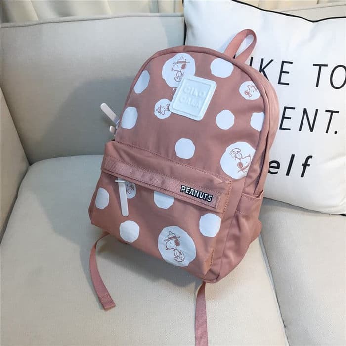 Tasgendong Wanita Tas Ransel Tassekolah 653UG  Tas Backpack Import Cilo Cala Pink Snoopy Peanuts