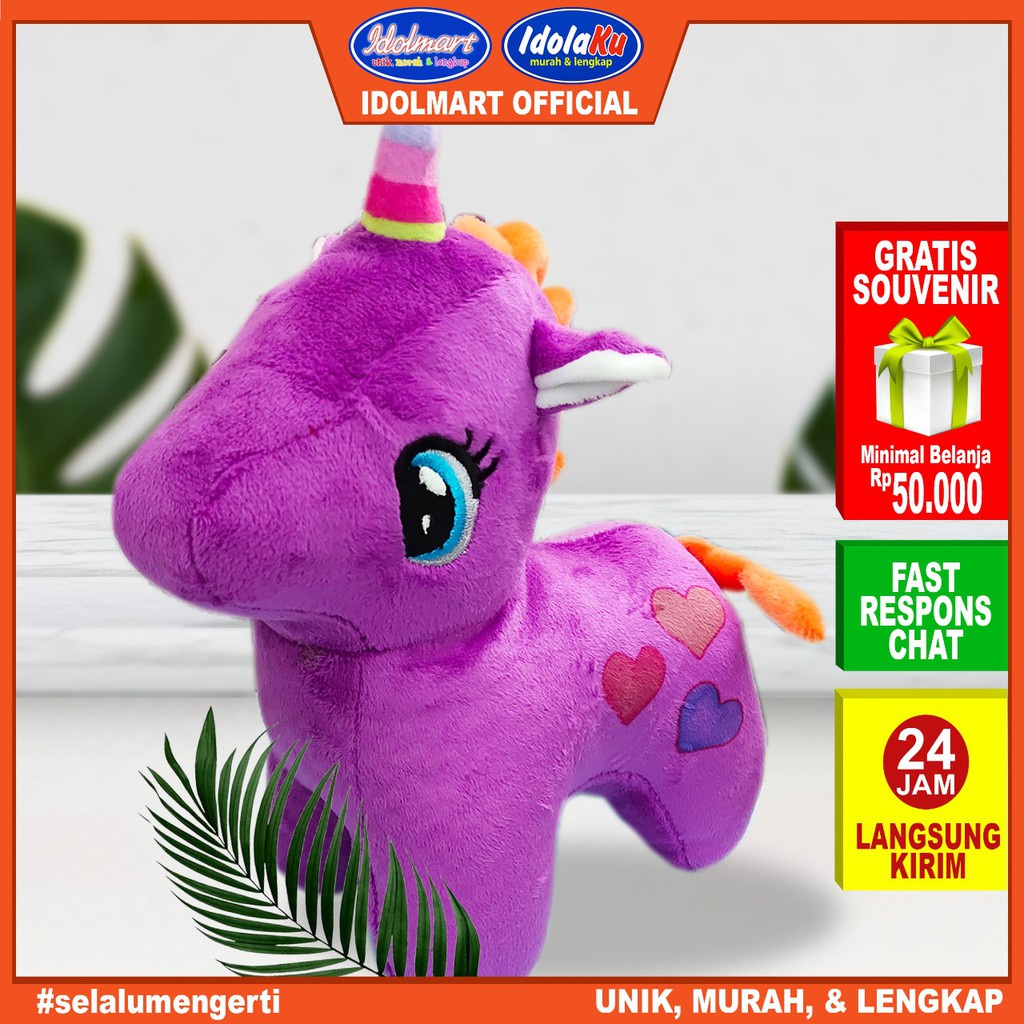 IDOLAKU Boneka Unicorn My Little Pony Ungu Totol Hati Print Medium