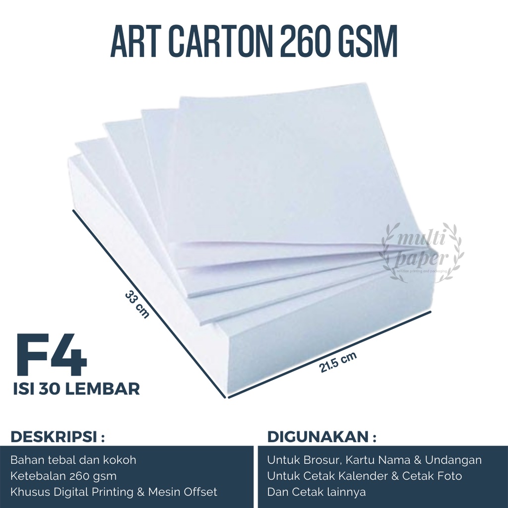 

Kertas Art Karton F4 260 gsm isi 30 lembar / Kertas Art Carton F4