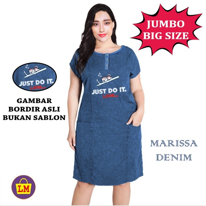 TERMURAH Baju DRESS MARISSA DENIM Wanita Motif Lucu Bordir Asli JUMBO SIZE LMS 16449 16452 16455