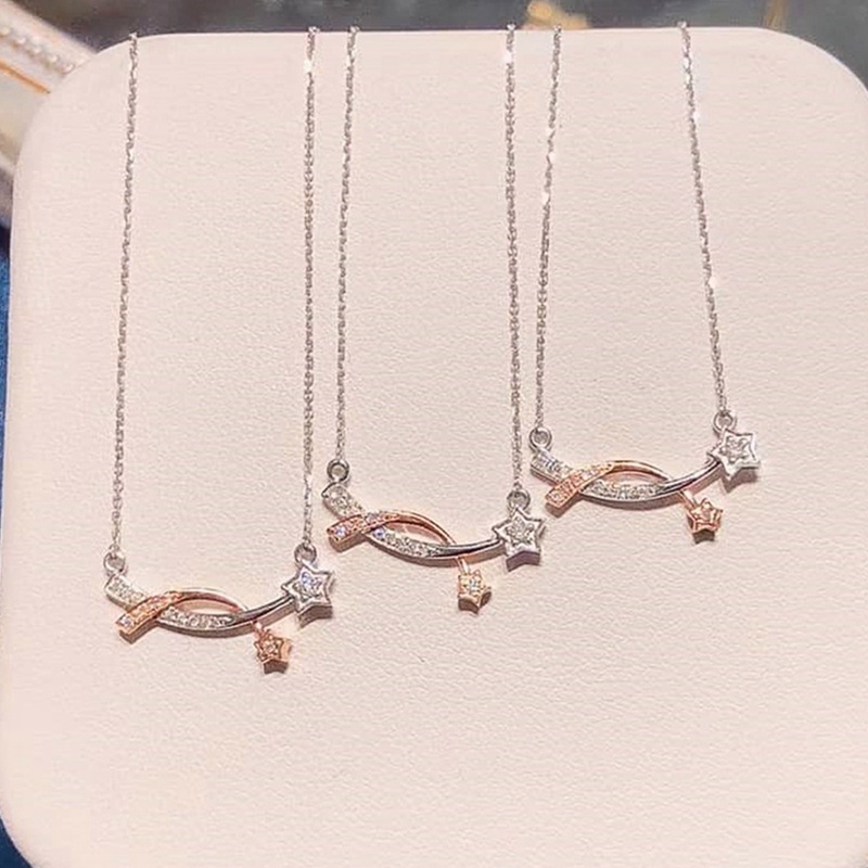 Kalung Liontin Bintang Dua Warna Bahan Cubic Zircon Untuk Wanita