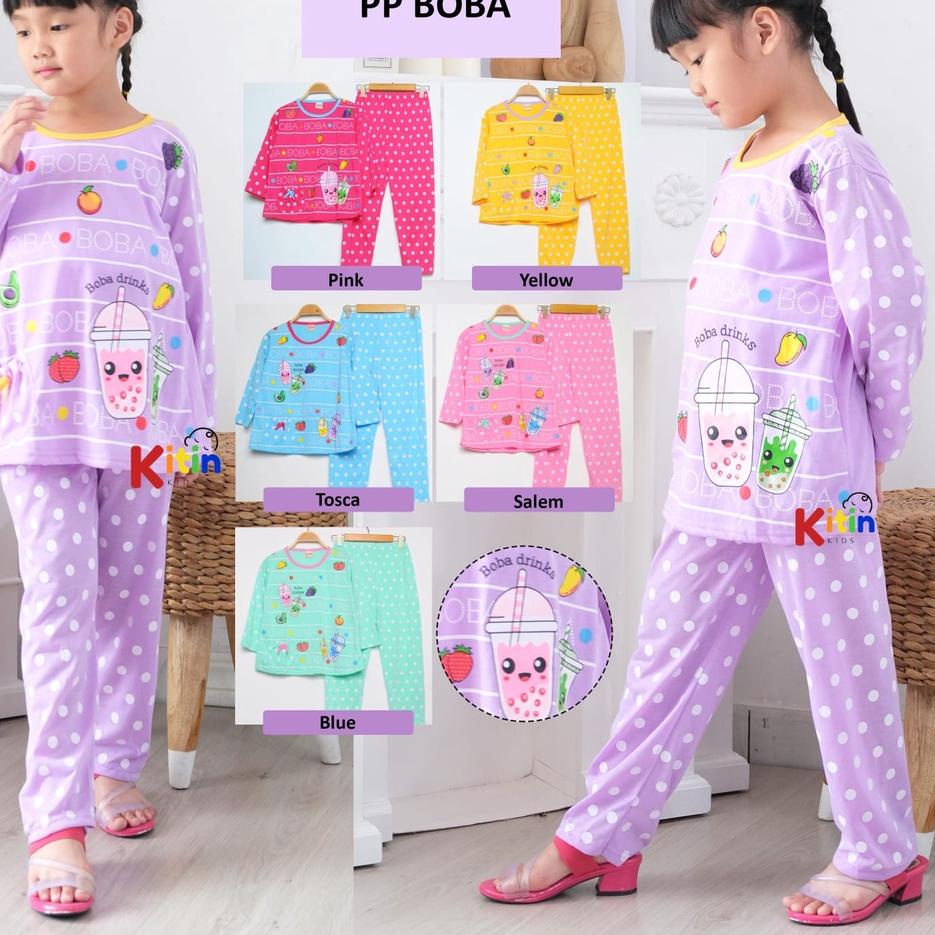 FN - SETELAN PIYAMA DAN BAJU TIDUR ANAK CEWEK/PEREMPUAN ABG JUMBO TANGGUNG MOTIF BOBA BUBBLE UKURAN 