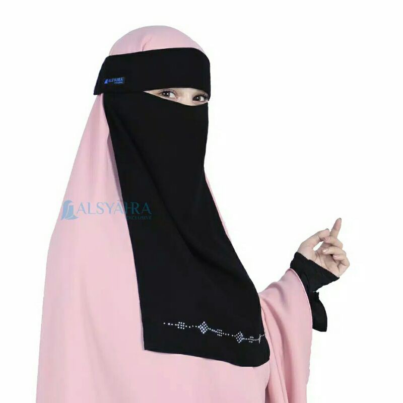 Niqab Poni Alhajr Sifon Silk Jetblack Alsyahra Exclusive