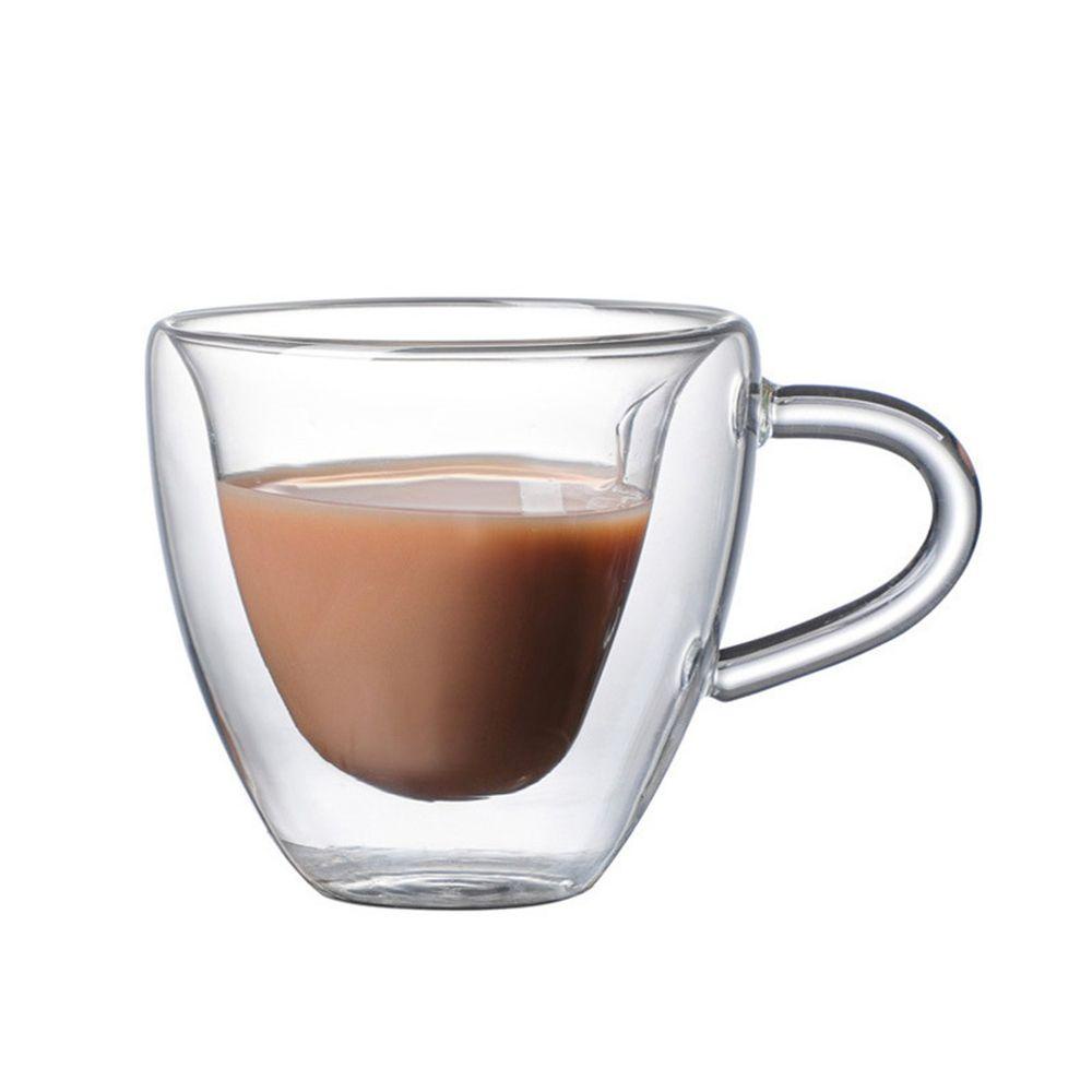 【 ELEGANT 】 Gelas Kaca Insulated Tahan Panas Unik Double Wall Breakfast Untuk Jus Susu Perlengkapan Minum Dapur Dengan Pegangan Untuk Minuman Panas Tea Cup