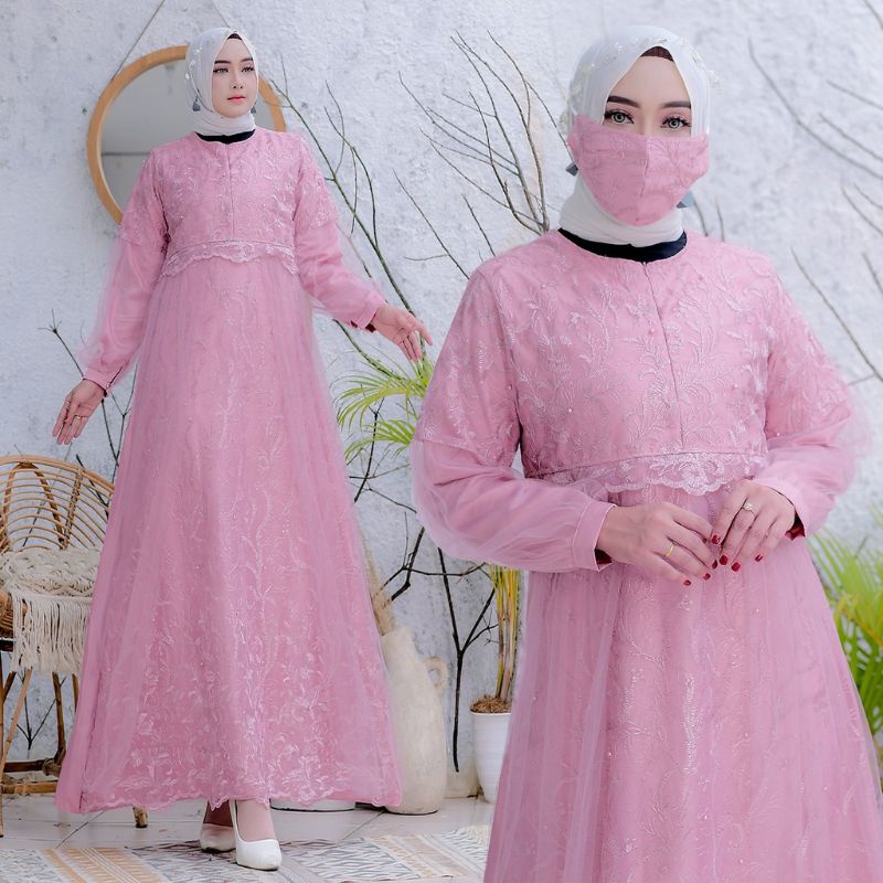 (NEW) SILVA - Baju Gamis BUSUI FREE Masker Brukat Brokat Tile Mutiara Remaja Wanita Perempuan Ibu Mu