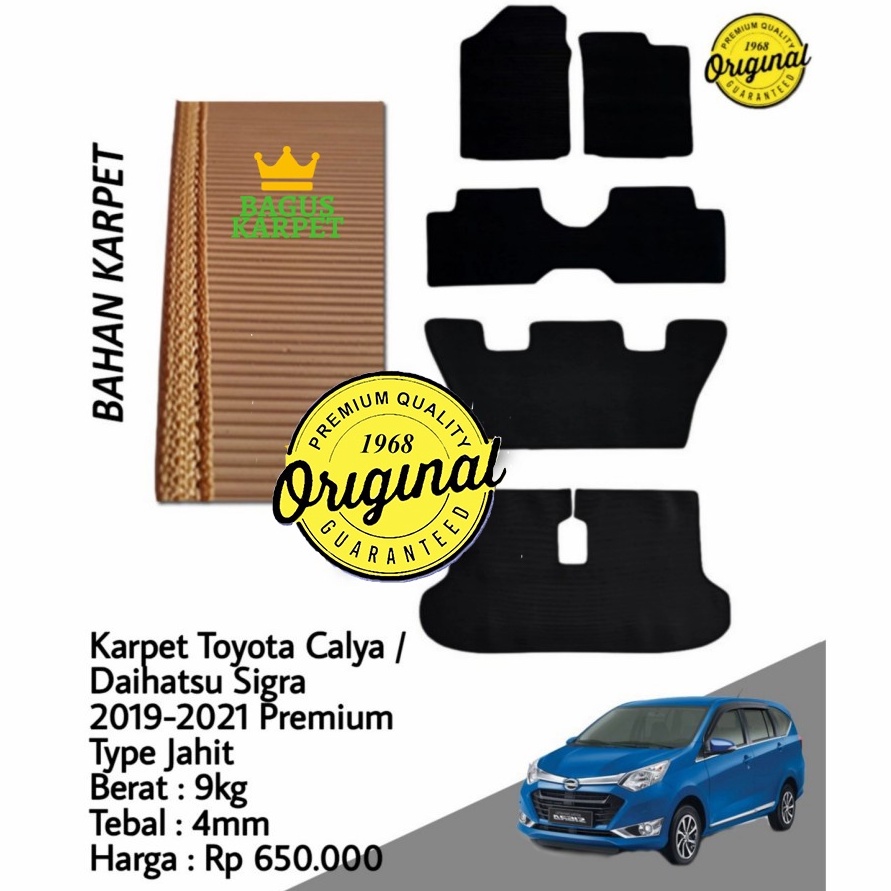 BagusKarpet - Karpet Karet Mobil Toyota Calya/Daihatsu Sigra 2019/2021 Black Tipe Jahit Full Set