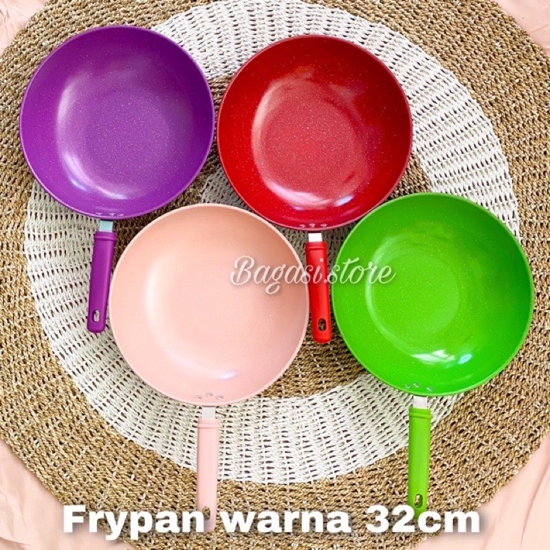 wajan warna/ wajan cantik/ wajan gagang warna marbel 32cm