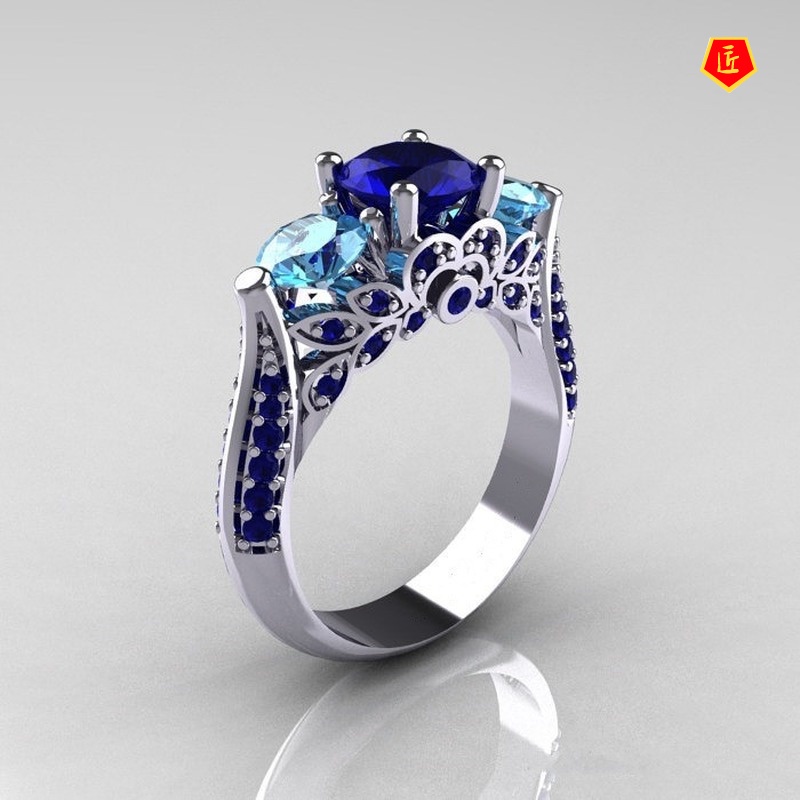 [Ready Stock]Creative Blue Crystal Diamond Ring