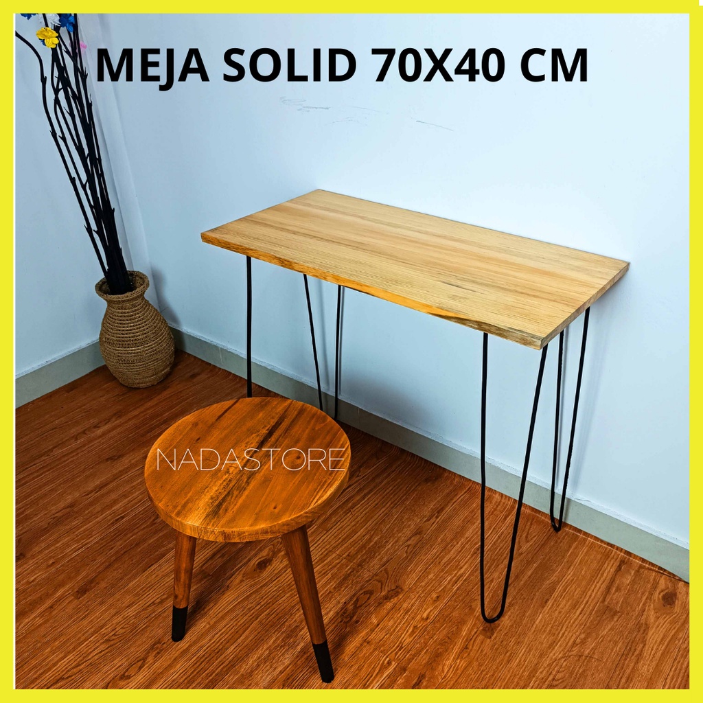 MEJA LAPTOP / MEJA KERJA / MEJA KOPI / COFFE TABLE KAKI BESI HAIRPIN / MEJA KAYU JATI BELANDA