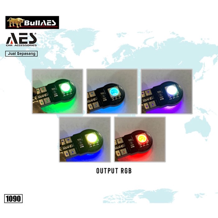 Lampu Led T10 RGB 7 Warna Canbus Merk BULLAES