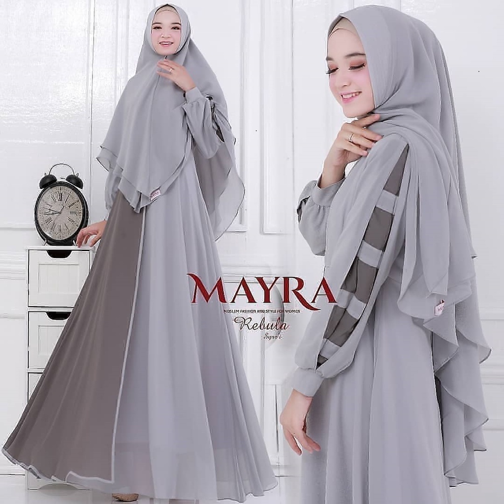BAJU GAMIS WANITA DEWASA TERBARU 2022 REBULLA SYARI SET HIJAB 2 LAYER  BAHAN CERUTY BABYDOLL FULL FU