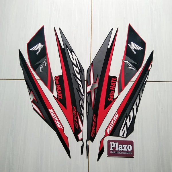 Striping stiker honda supra x 125 fi 2016 hitam-merah