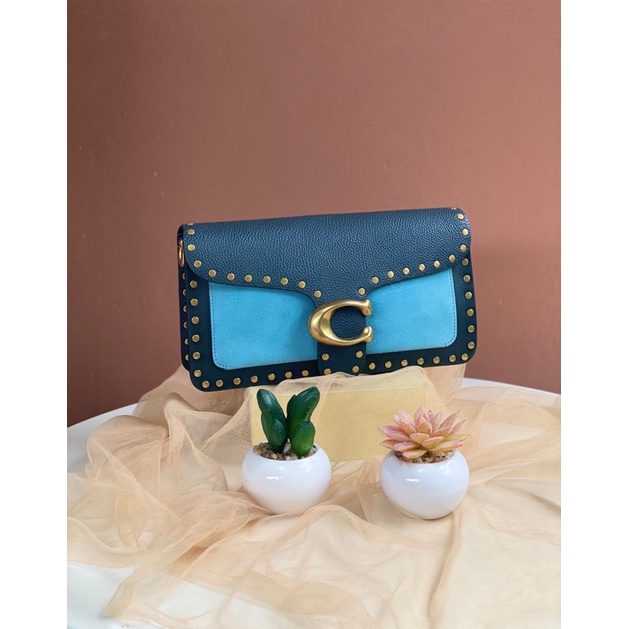Co*ach Colorblock Leather Rivets Tabby 26 Pacific Blue Multi