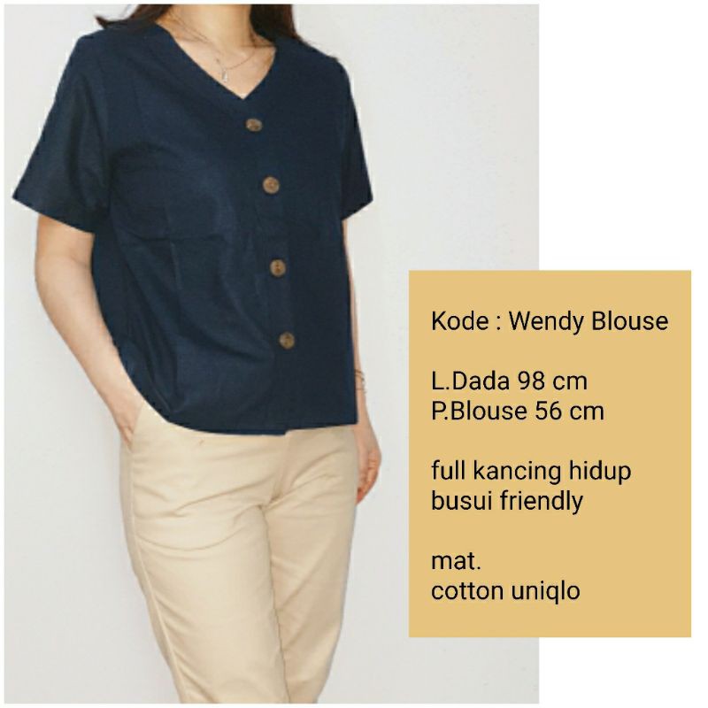 Atasan Blouse Wanita Lengan Pendek Polos Bahan Katun, Wendy Blouse#-1