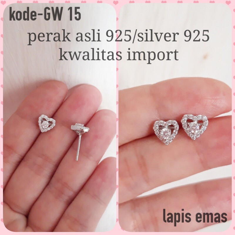 Giwang love mata/anting tusuk Perak asli 925 lapis emas putih/ANTING WANITA/ANTING TUSUK/GIWANG