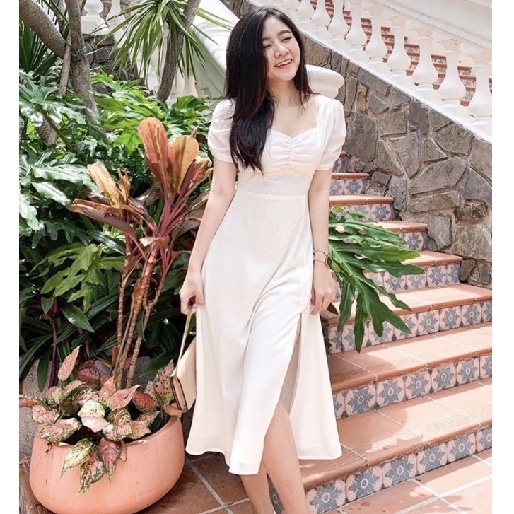 NATHANIA NATAL DRESS SABRINA MIDI  KOREAN CASUAL VINTAGE WHITE BLACK BY SABRINA COLLECTION